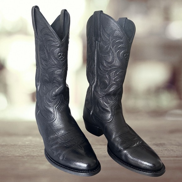 Mens Ariat Heritage R Toe Black Western Cowboy Boots Freshly Polished Size 9.5D